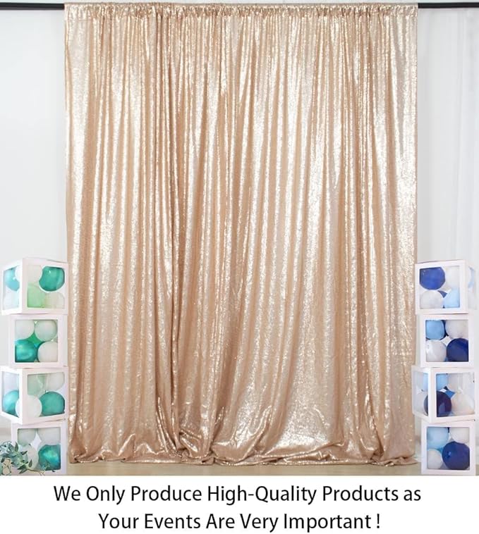 ShiDianYi 8FT x 8FT Champagne Sequin Photo Booth Backdrop, Wedding & Party Backdrop, Sparkling Photography Prop