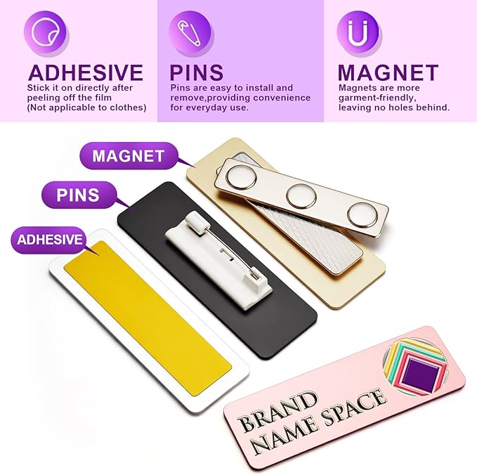Custom ID Name Tag Badges Identification Personalized with Text & Full Color Logos - Adhesive Lable, Sign - Metal Name with Pin or Magnetic Backing Plates for Business Work Lable Sign Employee Name