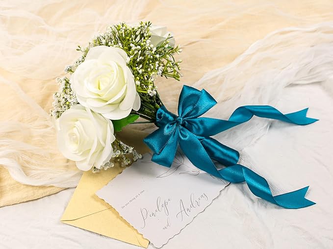 Turquoise Satin Ribbon 1 inch X Continuous 50 Yards, Single Face Polyester Ribbon Perfect for Gift Wrapping, Flower Bouquet, Wedding Decor, Crafts, Bow Making, Sewing and More