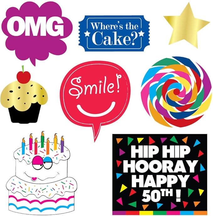 50th Birthday Photo Booth Party Props - 40 Pieces - Funny 50th Birthday Party Supplies, Decorations and Favors