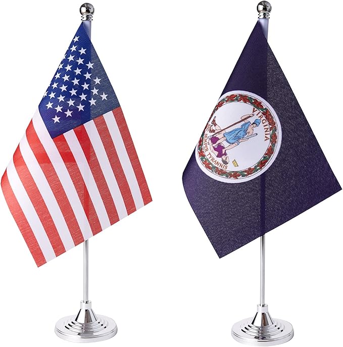 ZXvZYT 2 Pack American US Virginia flag USA Virginia VA State table flag,Small Mini United States Desk Flags With Stand Base,for U.S. States Party Events Celebration Decorations Supplies