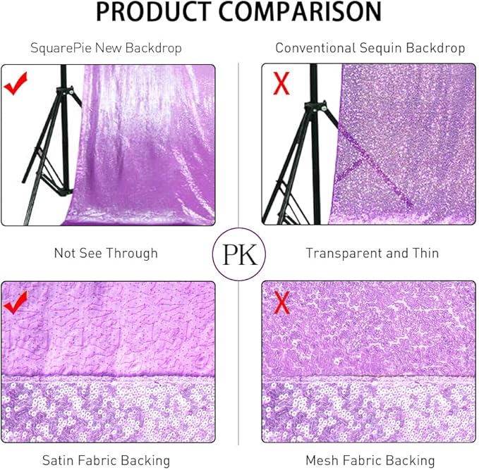 SquarePie Sequin Backdrop Curtain Not See Through Thick Glitter Background for Party 8FT x 10FT Lavender