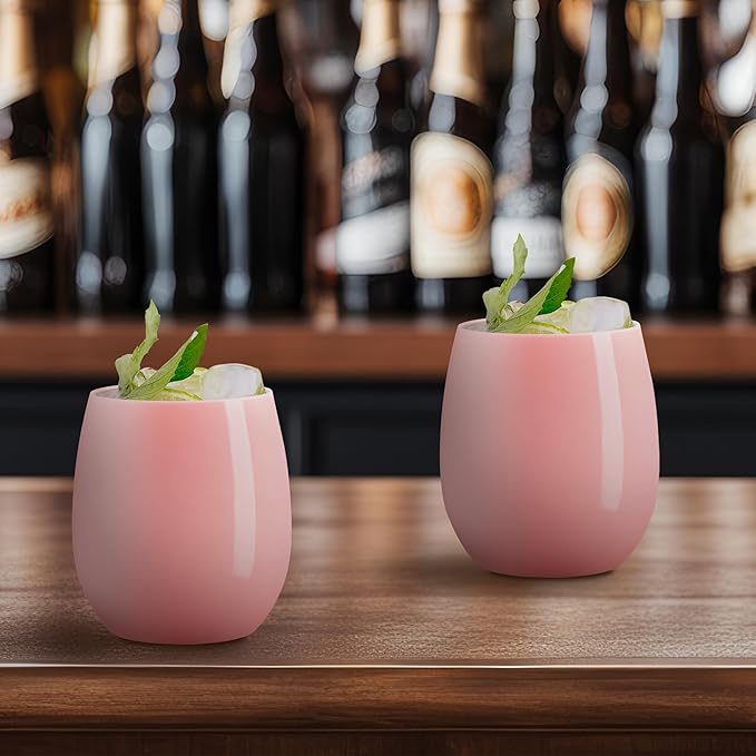 Smarty Had A Party 64 Glasses 12 oz. Solid Pink Elegant Stemless Plastic Wine Glasses, Disposable Drinkware, Plastic Wine Glasses for Parties