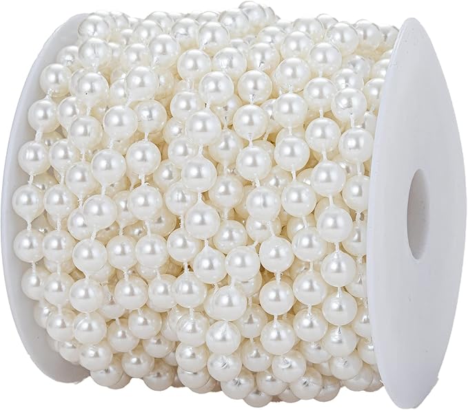 8mm Crafts Faux Pearl Beads Garland Pearl Bead Roll Strand of Pearls to Decorate Floral Centerpieces Wedding Party Favor Christmas Tree(33 Feet Ivory)