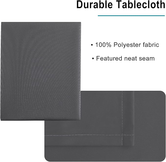 Hiasan Grey Rectangle Tablecloth - Waterproof Washable Polyester Fabric Table Cloth for Party, Wedding, Banquet and Restaurant, 90 x 132 Inch