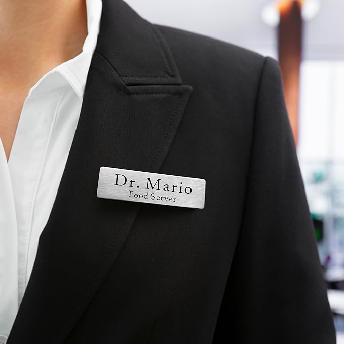 Magnetic Name Tags Personalized - Metal Engravable Name Badges with Pin or Strong Magnetic Backing for Teachers, Kids, Business, 1x3 Inch (Black, Design 1)
