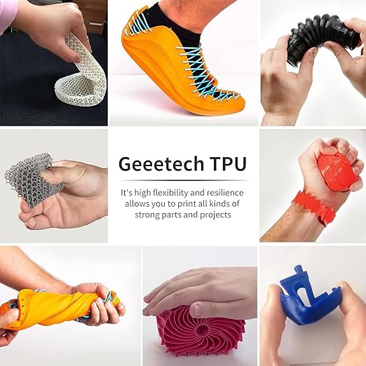 Geeetech TPU Filament 1.75mm – 95A Flexible 3D Printer Filament with High Elasticity, 1KG (2.2lbs) Spool, Dimensional Accuracy ±0.03mm, Fits Most FDM Printers (Grey)