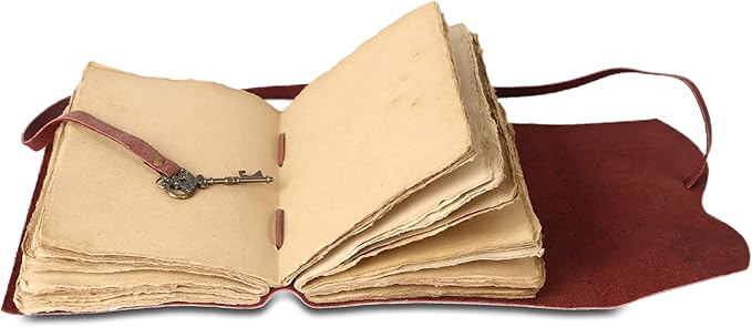 Leather Journal with Lined and Unlined Deckle Edge Paper 8x6 inch and Vintage Key | Handmade Writing Notebook Diary | Bound Daily Notepad for Men & Women Medium, Sketch/Writing pad for Artists