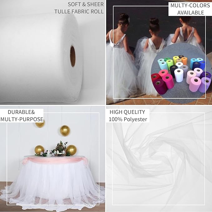 White Tulle Fabric Rolls 54 Inch by 10 Yards Fabric Tulle Bolt for Wedding Christmas Decorations Gift Wrapping Garden Netting DIY Tutu Baby Shower Table Skirt Birthday Party Craft Supplies