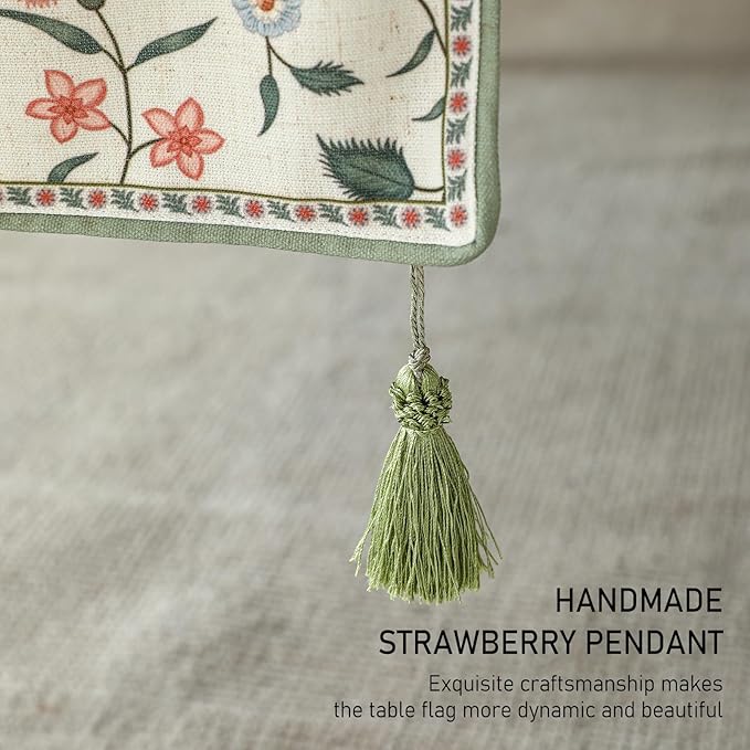 ISAENNE Designer Chinoiserie Elegant Linen Floral Table Runner 71 Inches Long,White Wrinkle Resistant Table Runners for Dining Tables,Thanksgiving,Kitchen Tables,Christmas,12"*71"-Daffy A