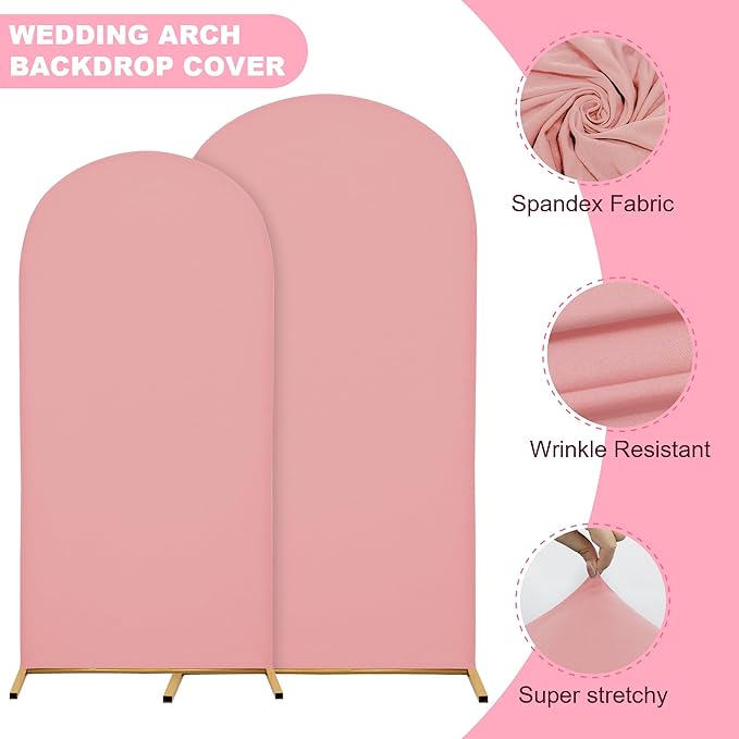 Wedding Arch Covers Arch Backdrop Cover Arch Stand Covers 7.2FT 6.6FT 6FT Set of 3 Arch Cover Spandex Fabric Stretchy Backdrop for Wedding Birthday Party Decoration Baby Shower (Light Pink)