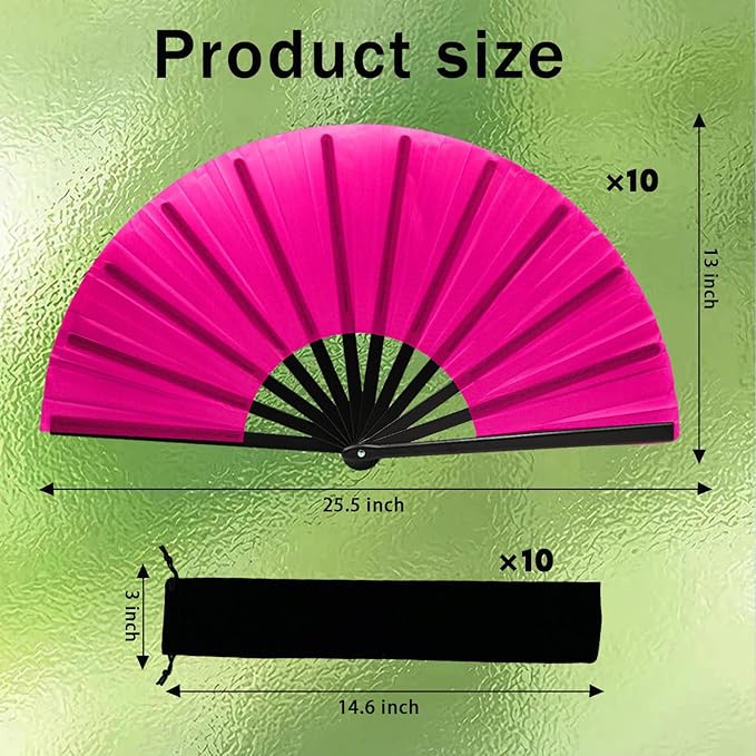 13inch Large Rave Fan Popping Clacking Fans for Line Dancing,Hand Fans for Women Foldable,Boots on The Ground Fan,Portable for Outdoor,Wedding,Party,Decoration (10pcs Pink)