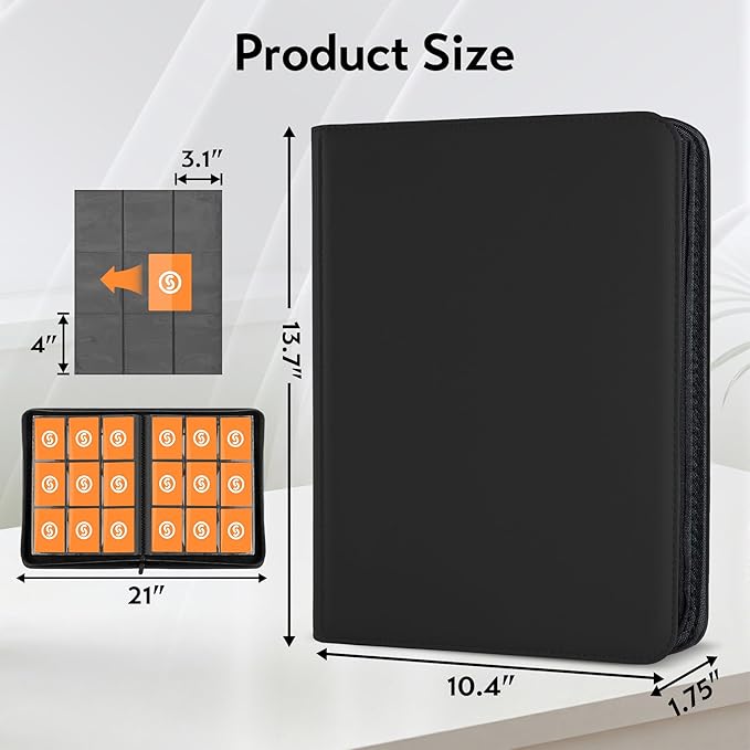 Card Binder 9 Pocket for 360 Cards - Premium Trading Card Binder with Sleeves Protection, Side Loading Card Collection Binder for TCG, MTG, YGO, One Piece Collectible Cards (Black)