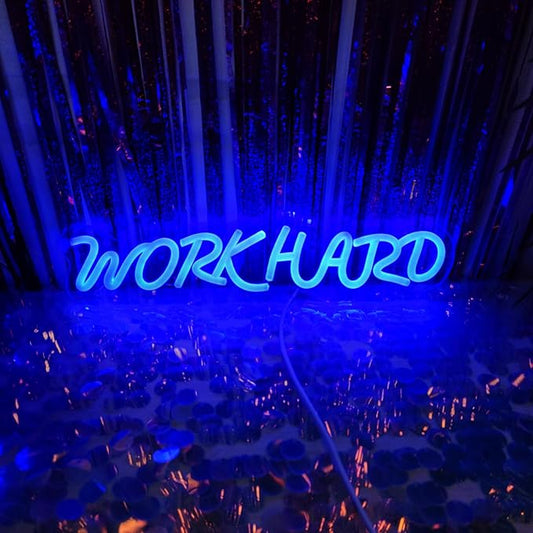 Work Hard Neon Signs for Wall Decor, Neon Light Sign LED Signs for Wall Light Signs Wall Decor for Office Man Cave Beer Bar Pub Restaurant Birthday Party, 15.3" x 3.4"