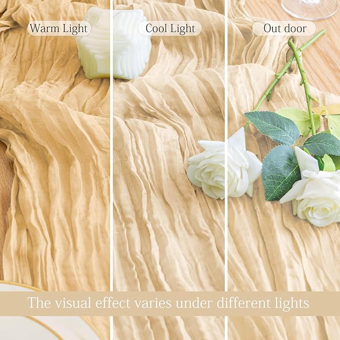6 Pack Beige Cheesecloth Table Runner 23x120 inch Rustic Boho Gauze Table Runner 10 FT Long Sheer Cheese Cloth Fabric Table Runners for Romantic Wedding Bridal Shower Birthday Party Decor