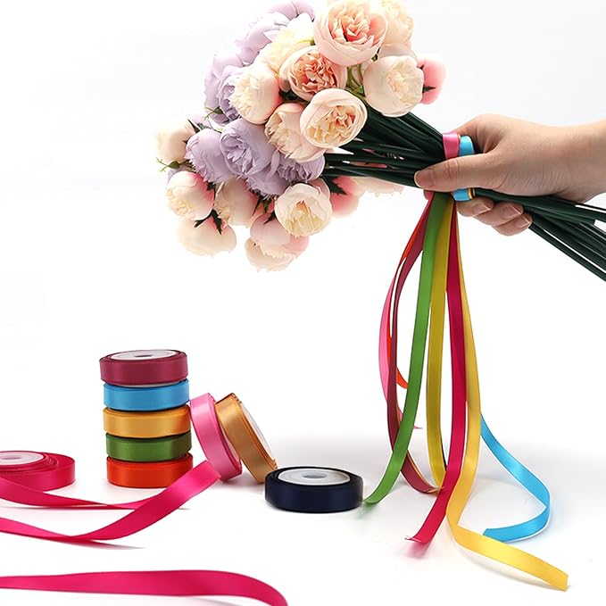 LaRibbons 3/8 Inch 50 Yard Double Faced Satin Ribbon,Ivory Small Satin Craft Fabric Ribbon for Gift Wrapping Floral Bouquets Wedding Party Decoration