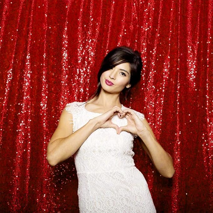 JYFLZQ Red Sequin Backdrop Curtains 6ft x 8ft 1 Panel Glitter Photo Booth Backdrops Sparkly Photography Background Drapes for Parties Wedding Bridal Showers