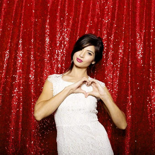 JYFLZQ Red Sequin Backdrop Curtains 8ft x 8ft 1 Panel Glitter Photo Booth Backdrops Sparkly Photography Background Drapes for Parties Wedding Bridal Showers