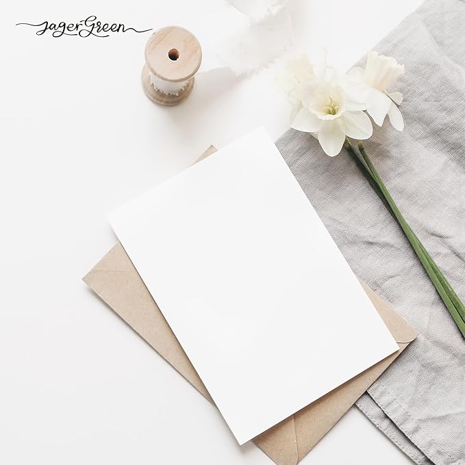 50 Pack 5x7 Blank Cardstock Paper, White Card Stock Bulk, Thick Folded Heavy Cardstock for Thank You Cards, Greeting Cards, Wedding Invitation, Envelopes, DIY Craft Card Making Supplies