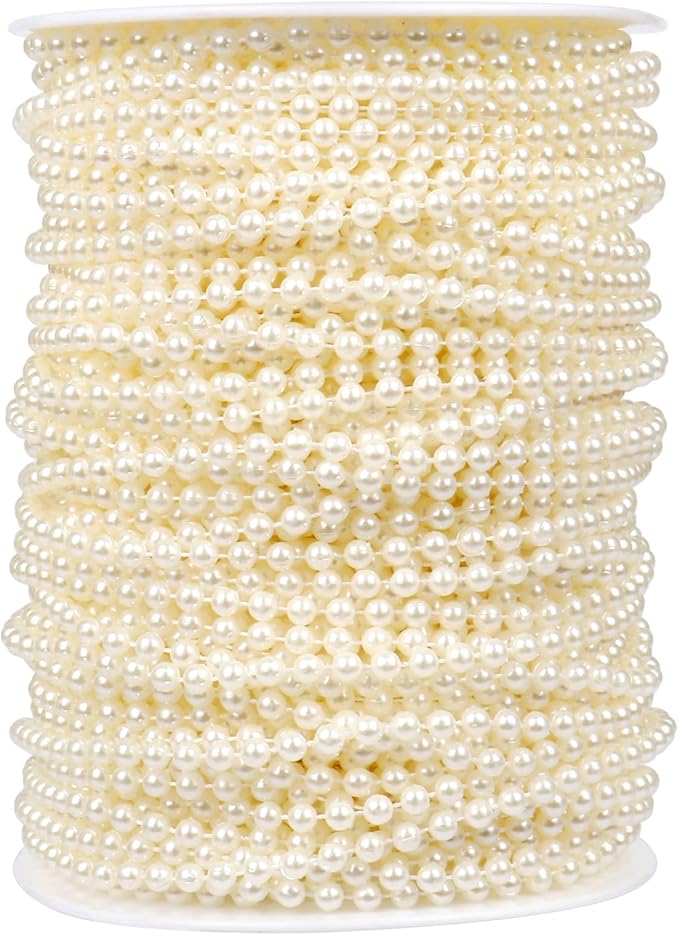 [177Feet] Pearl Beads Garland, 4MM 59 Yards Faux Pearl Beads String Roll Bulk for DIY Craft Wedding Party Christmas Tree Decoration