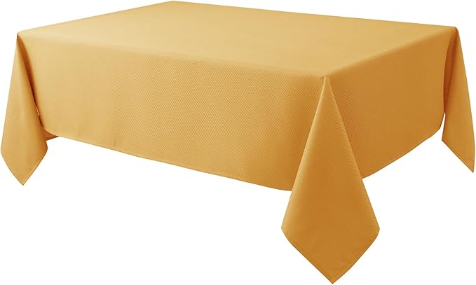 Biscaynebay Fall Tablecloth Textured Fabric 60x84 Inch Rectangular, Fall Gold Thanksgiving Autumn Harvest Water Resistant Fabric Tablecloths for Kitchen, Dining, Wedding, Parties Machine Washable