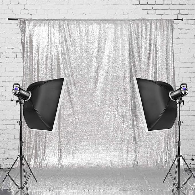 Eternal Beauty Silver Sequin Backdrop, 5x7 Ft Glitter Background Curtains for Shimmer Photography Party Wedding Birthday Back Drop Decor