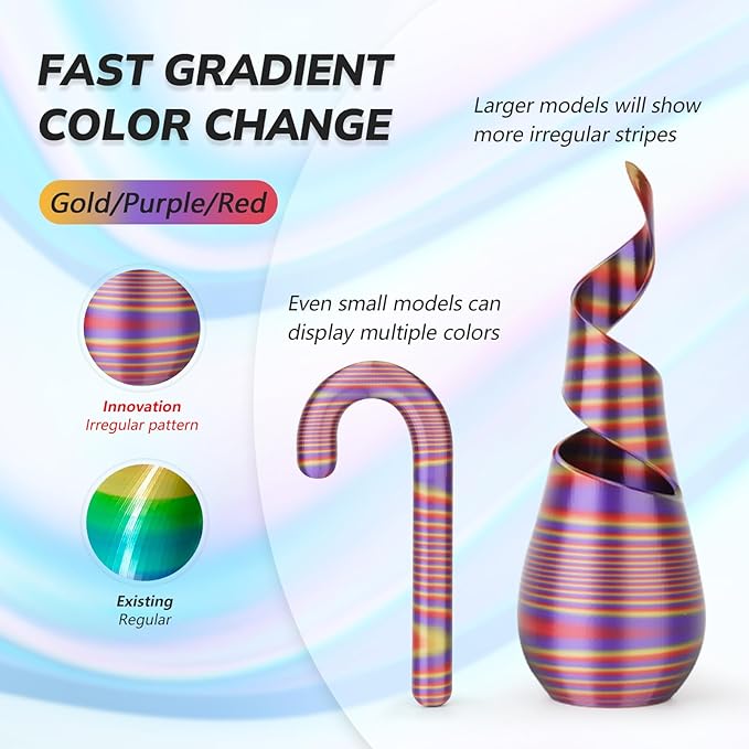 AMOLEN Silk PLA 3D Printer Filament, Shiny Multicolor Rainbow PLA Filament 1.75mm, Fast Color Change PLA 3D Printing Filament for Most FDM 3D Printer, Gold Purple Red, 1kg (2.2lbs)
