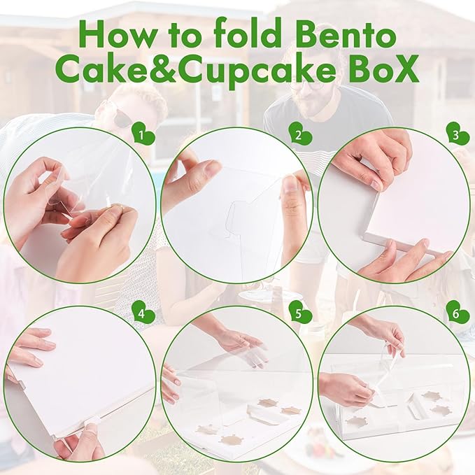 JCD 9 Pcs Clear Cupcake Boxes Combo,Cakes and Cupcakes Box 1+4 Bento Box Clear Bento Cakes Boxes Fit 4 Cupcake and 1 Mini Cake for Valentine Wedding Birthday(1+4/9Pcs)