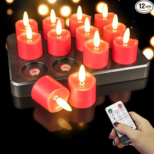 HL Rechargeable Waterproof Tea Lights,100H+ Highly Bright Led Flameless Candles,Magnetic Charging Battery Candles with Remote,Electric Votive Candles for Home Halloween Christmas Decorative-12pcs