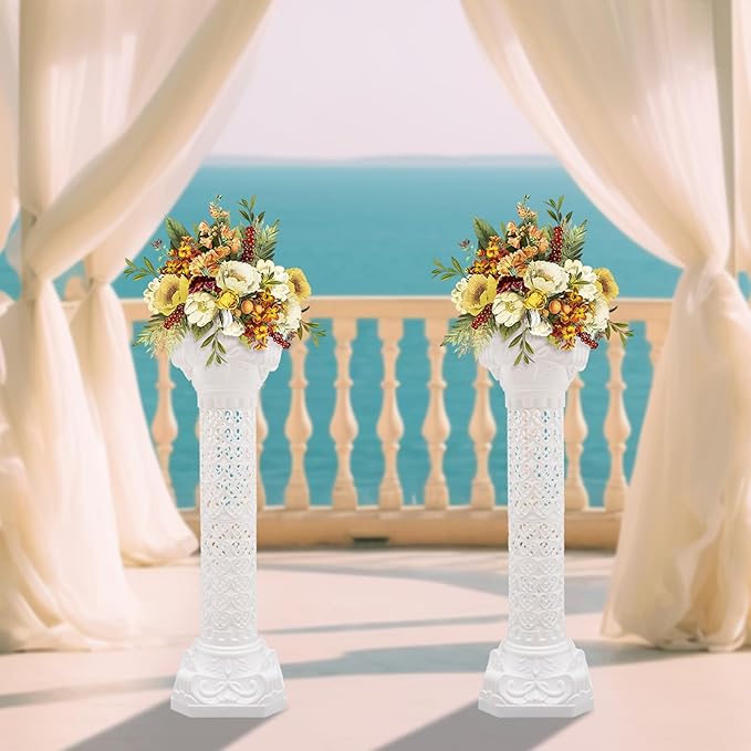 Roman Pillars Decoration Party Flower Pot Columns Set 2Pcs Decor Pedstal Stand 10.63 * 34.65in Flower Floral Wedding Party Event Road Decorative Columns (10.63 * 34.65in 2Pcs)
