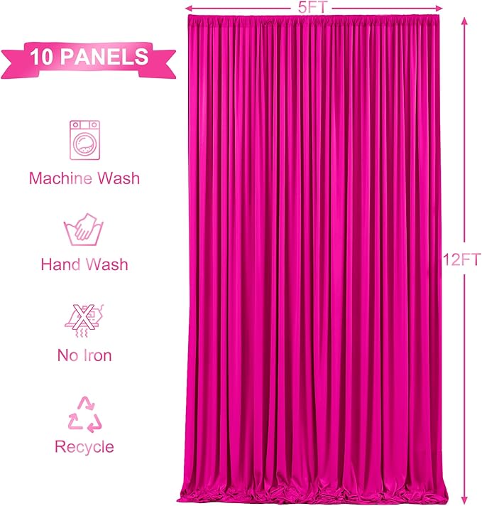 50ft x 12ft Hot Pink Backdrop Curtains Wrinkle Free Backdrop Curtain for Wedding Parties Pink Fabric Backdrops Drapes Back Drop Cloth Bridal Shower Stage Curtains Wedding Decorations for Reception