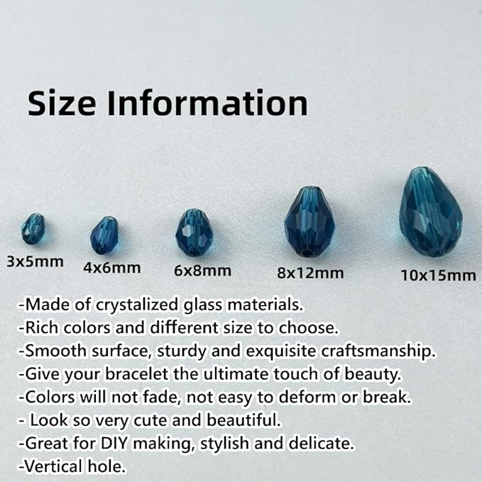 100pcs 8x12mm Teardrop Crystal Glass Beads for Jewelry Making, Faceted Vertical Hole Teardrop Glass Spacer Beads for Wind Chimes Bracelet Earring Necklace DIY Craft(Peacock Blue)