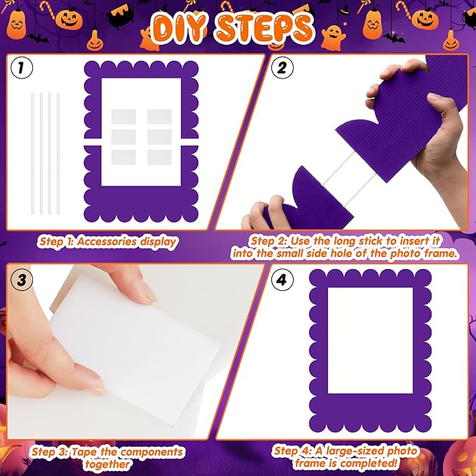 32 x 24 Inch Large Blank DIY Photo Booth Props Picture Frame Party Frame DIY Photo Booth Props Selfie for Halloween Christmas Birthday, Holiday Party(Purple,Scalloped)