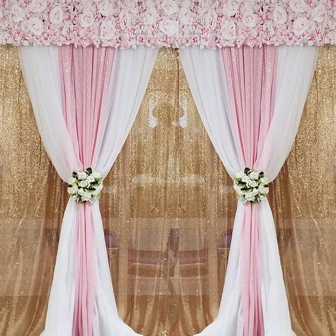 Pink Sequin Backdrop Curtains 4FTX8FT 2 Panels Sequin Sparkly Background Drapes for Party Birthday Weeding Decor