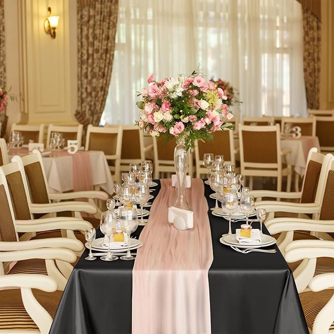 TURSTIN 4 Packs Black Satin Tablecloth 102 x 58 Inch Overlay Satin Table Cover Rectangle Bright Silk Tablecloth Smooth Fabric Table Decoration for Wedding Banquet Party Events