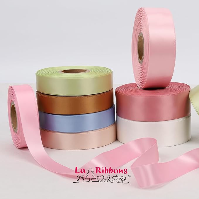 LaRibbons White Ribbon 1 1/2 Inch 25 Yards Double Faced White Silk Ribbon for Flower Bouquet Crafts Gift Wrapping Wedding Party Decoration