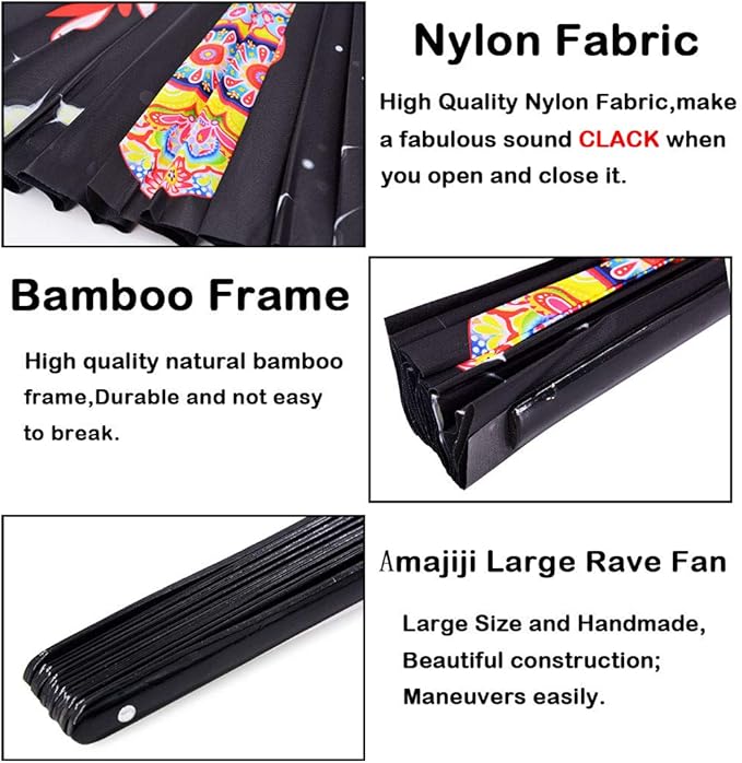 Amajiji Large Folding Hand Rave Fan Popping Fan for Line Dancing Clacking Fans for Boots On The Ground Dance,Party,Decoration,Festival (Alien)