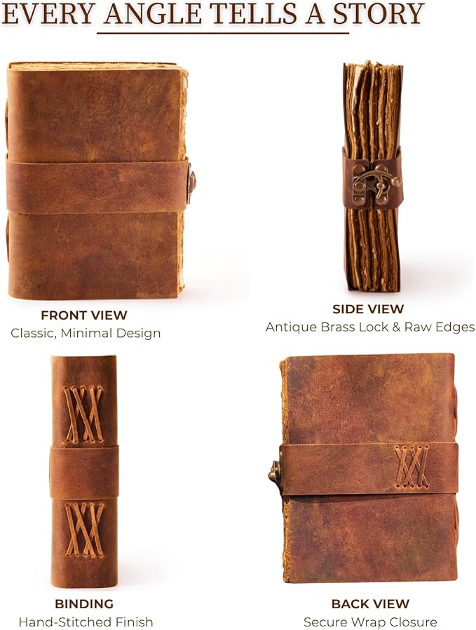 NomadCraftsCo. Vintage Leather Journal - Lock Closure, Book of Shadows Journal, Grimoire Journal, Witch Journal, Vintage Journal 240 pages Antique Deckle Edge Paper