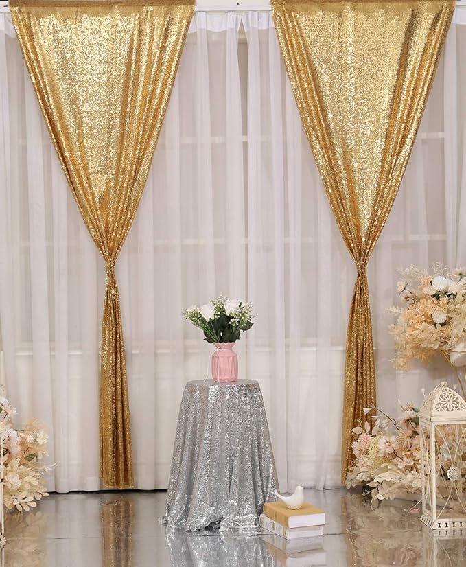 Poise3EHome Gold Sequin Backdrop Curtain, 2 PCS 5FT x 10FT Glitter Panels for Birthday Party Baby Shower Wedding Christmas Thanksgiving Holiday Festival Decor