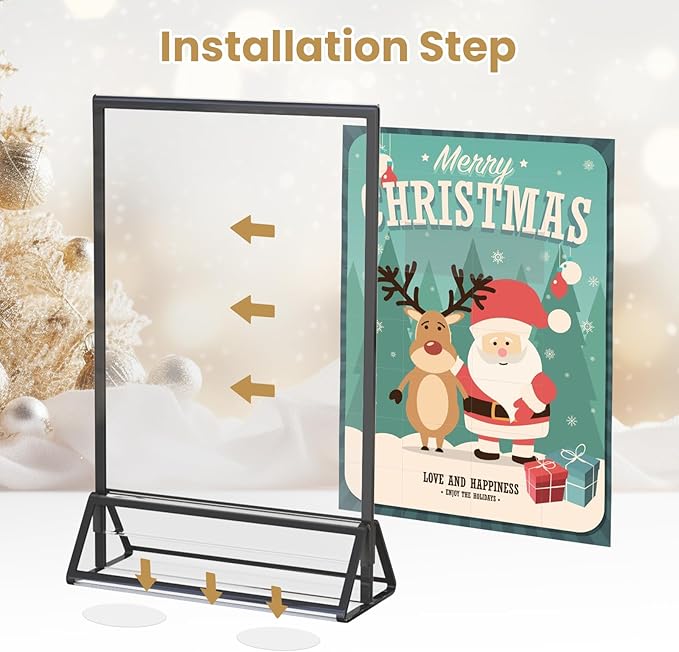Acrylic Sign Holder 5X7 Black Picture Frame Double-Sided Acrylic Frames for Wedding Table Numbers Photo Frames Flyers Menu with Removable Sticky Dots-6 Pack