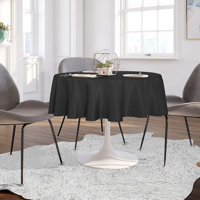 sancua Round Tablecloth - 80 Inch - Water Resistant Spill Proof Washable Polyester Table Cloth Decorative Fabric Table Cover for Dining Tables, Buffet Parties and Camping, Black