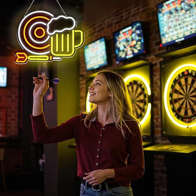Beer Darts Neon Sign,Neon Signs for Wall Decor,Led Beer Sign for Bar,Neon Light Sign for Man Cave,Beer Sign for Bedroom,Light Up Sign for Bar,LED Wall Art Neon Sign for Party,Pub,Clubs