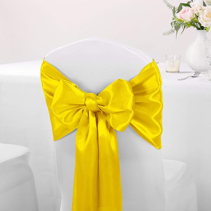 10-Pack Satin Table Runner Yellow 12 x 108 inches Long, Table Runners for Wedding, Birthday Parties, Banquets Decorations（10 Pack, 12x108 Inch, Yellow）