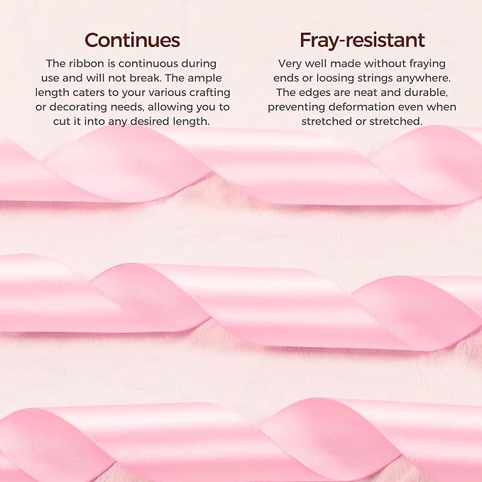 Rose Pink Satin Ribbon 1/4 inch X Continuous 100 Yards, Single Face Polyester Ribbon Perfect for Gift Wrapping, Flower Bouquet, Wedding Decor, Crafts, Bow Making, Sewing and More
