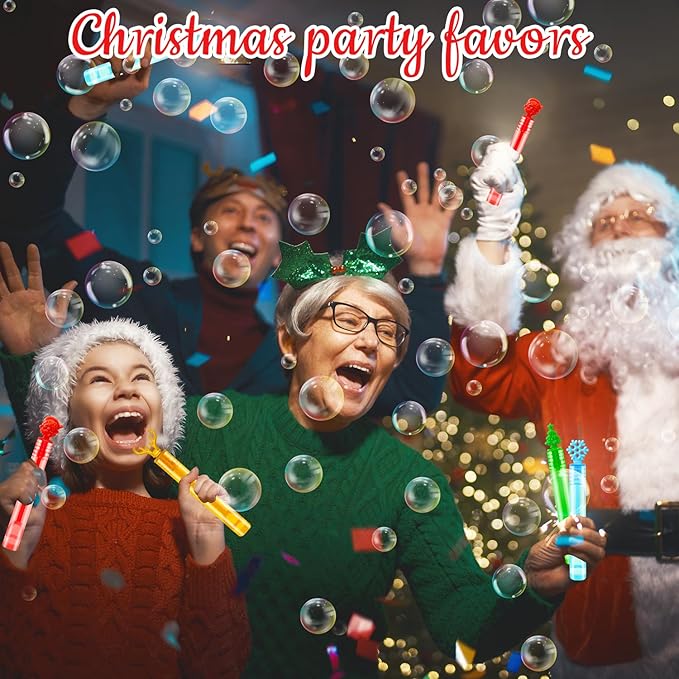 Christmas Party Favors Goodie Bags Stocking Stuffers for Kids 32 Pack, Small Mini Bubbles Wand Toys Gifts for Toddlers, Christmas School Classroom Party Supplies Prizes Treats Trinkets for Students