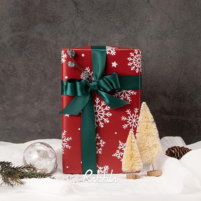 Ribbli Christmas Wrapping paper Reversible Snowflake and Christmas Tree Red Green Gift Wrapping Paper-17 Inch x 33 Feet Per roll