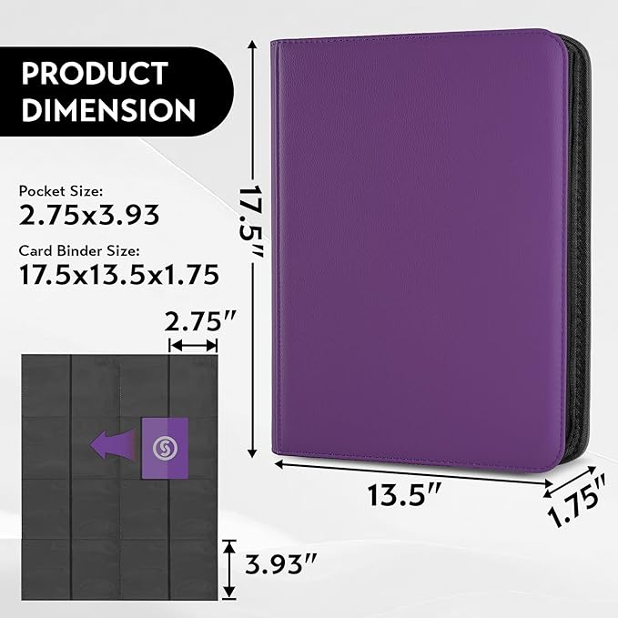 1000+ Pockets Trading Card Binder, Premium 16 Pocket Card Binder, Ringless Side Loading Collection Album Holder Folders for MTG, TCG, Game Cards & Sports Cards (Purple)