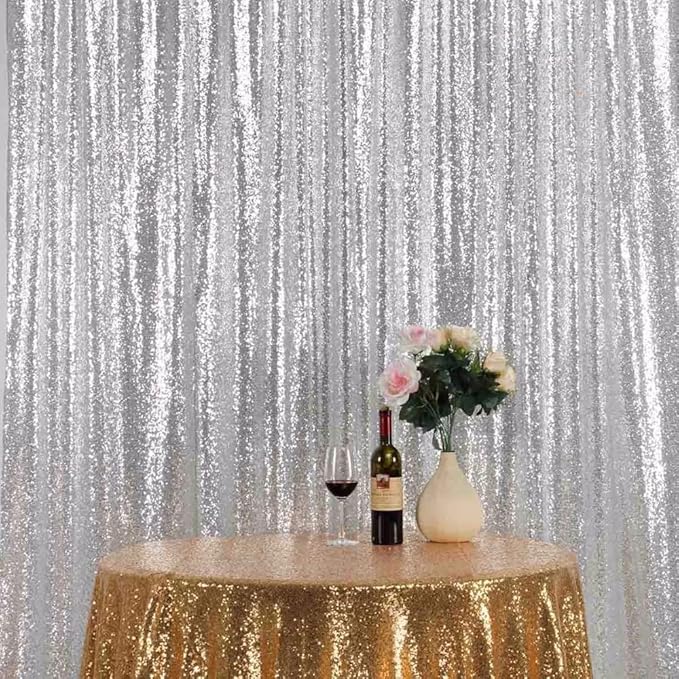 4FTx8FT Silver Sequin Backdrop Curtains 2 Panels Sparkly Background Drapes Glitter Photo Background for Wedding Baby Shower Stage Decorations