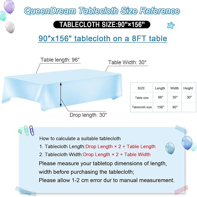 QueenDream Mermaid Blue Tablecloth 90x156 Inches Rectangle Tablecloths Sequin Iridescent Disco Party Decorations