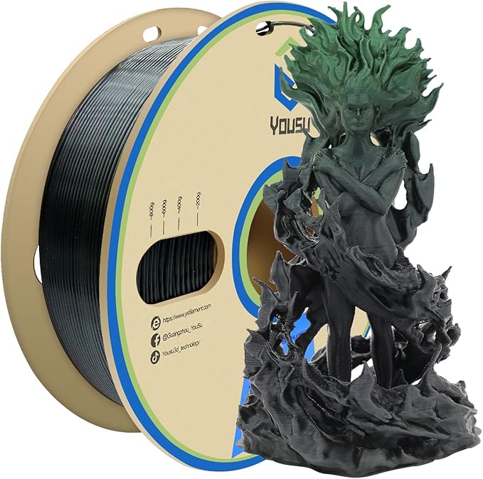 YOUSU PLA Filament 1.75mm, 3D Printer Filament Silk Black Green Color Changing Filament 3D Printing Gradient Filament 1.75 +/-0.02mm, 1kg.